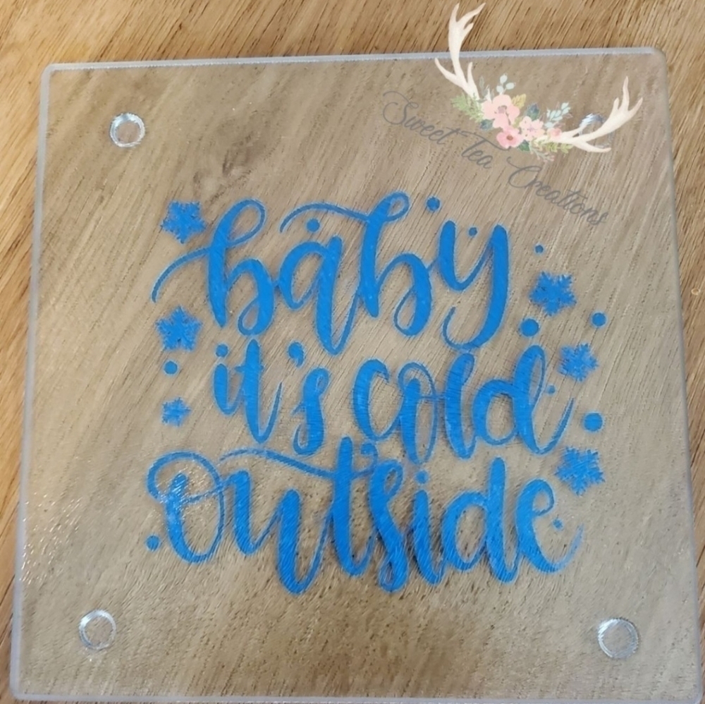 Holiday Kitchen Decoration - Winter Glass Cutting Board - Handmade
